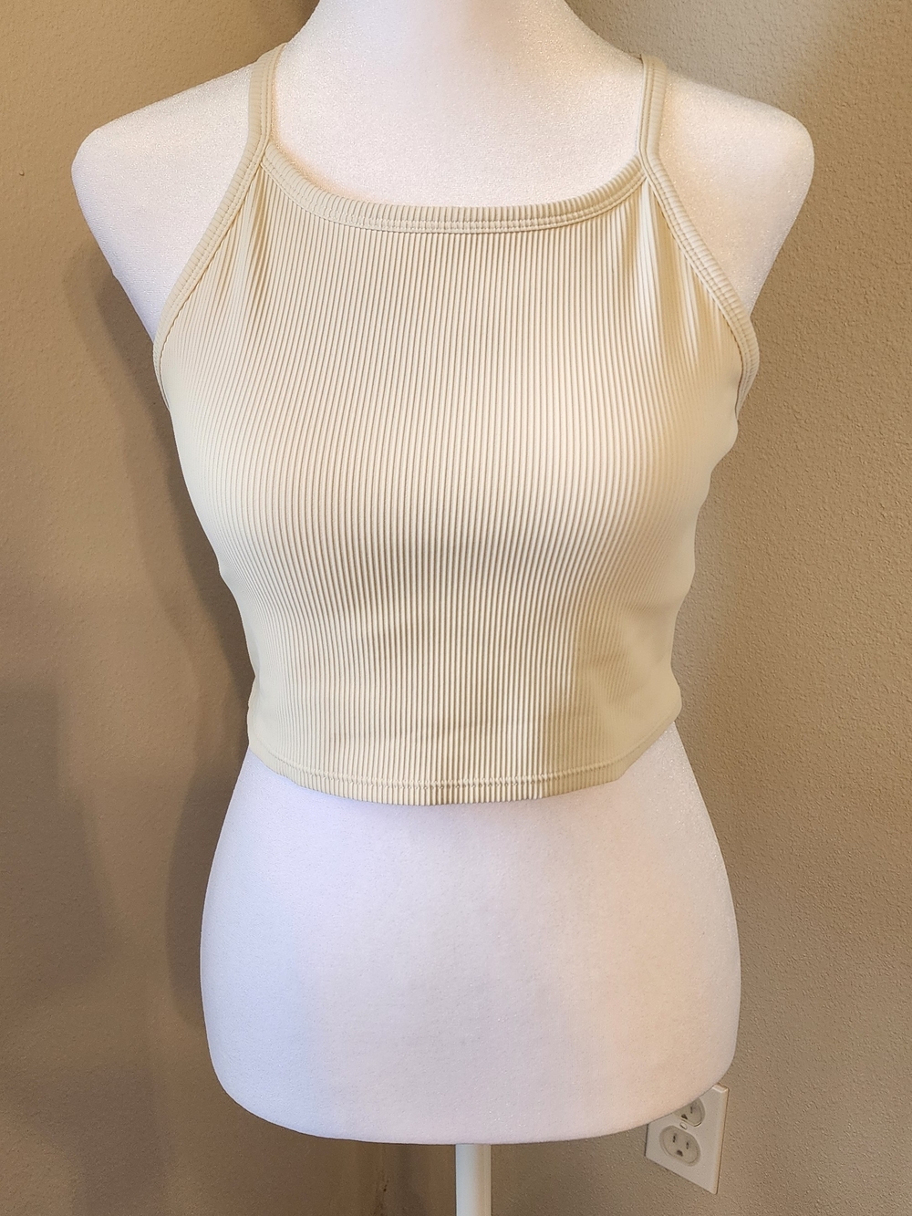 Ribbed Halter Crop Top - Cream
